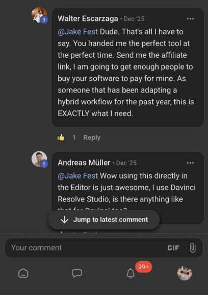 Editor testimonial — comment thread