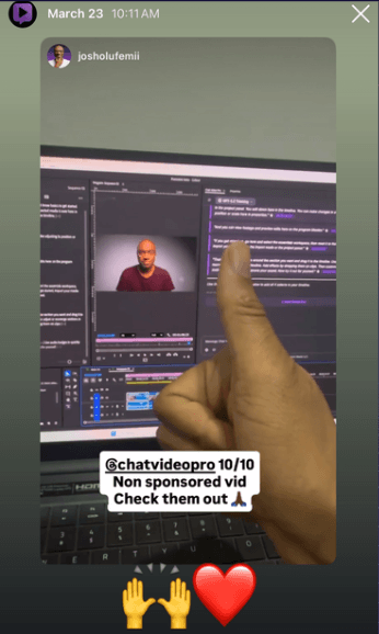 Editor testimonial — Instagram share