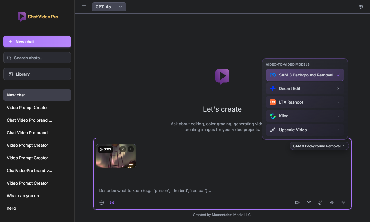 Generated video result card in the chat panel