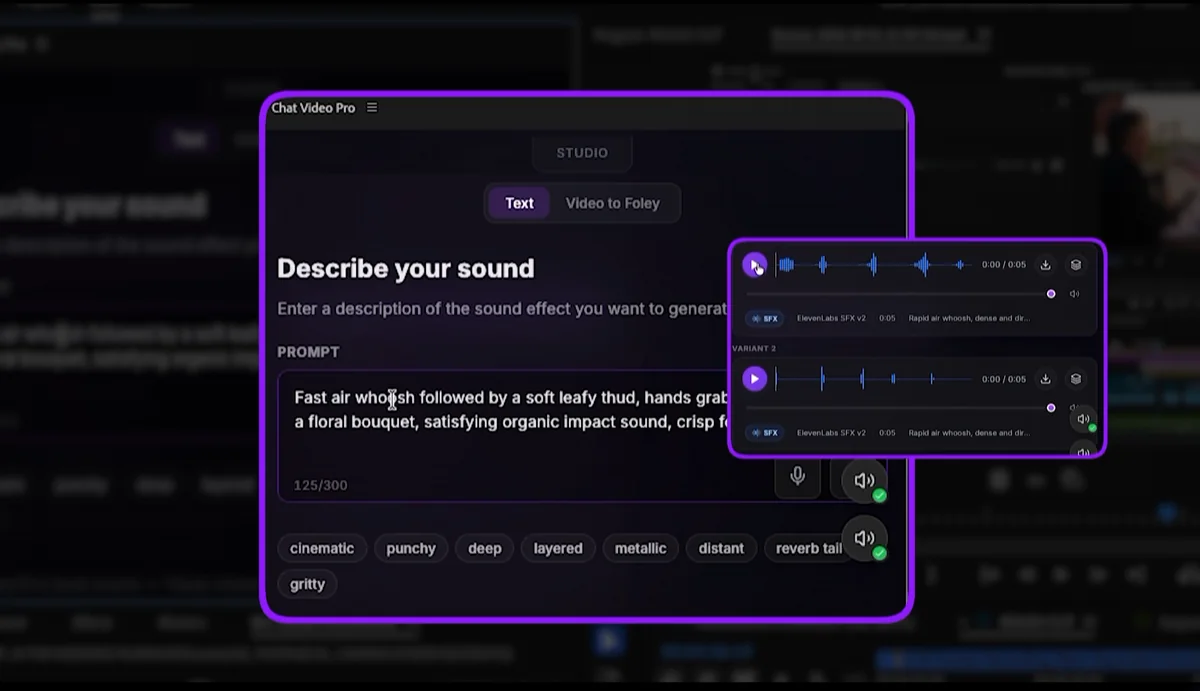 Chat Video Pro Sound Effects Studio generating wedding sound effects